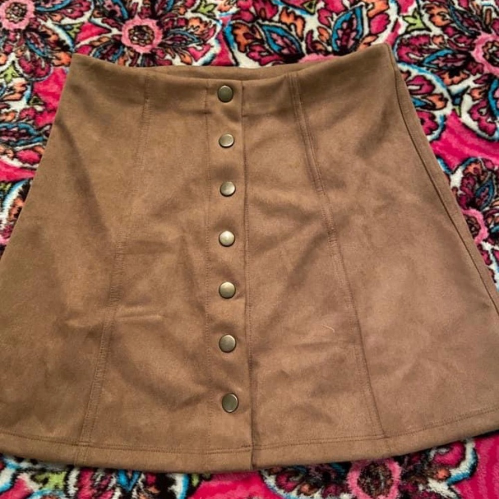 Suede button up skirt